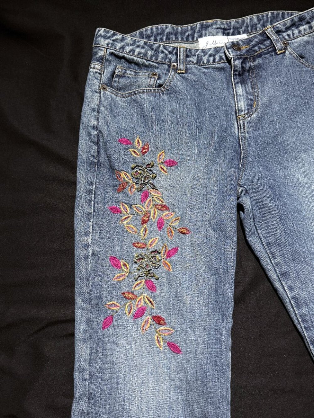 J Marco Womens Embroidered Jeans 12 Blue 100% Cotton Flare Low Rise - Picture 5 of 9